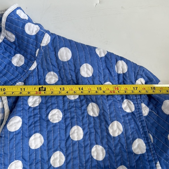 Patty Kim blue with white polka dots quilted roll sleeve open front jacket - Picture 13 of 16